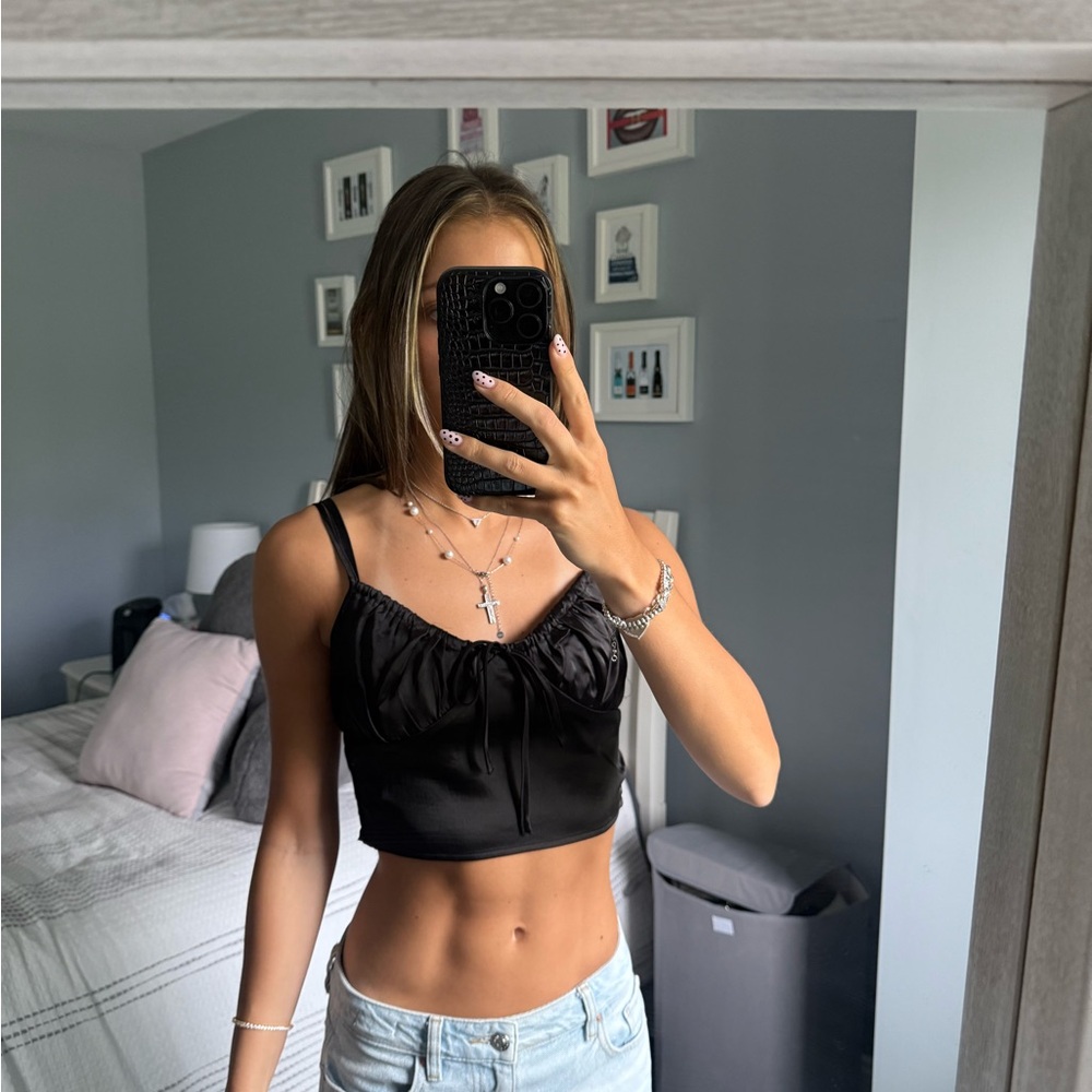 Elegant Black Satin Crop Top